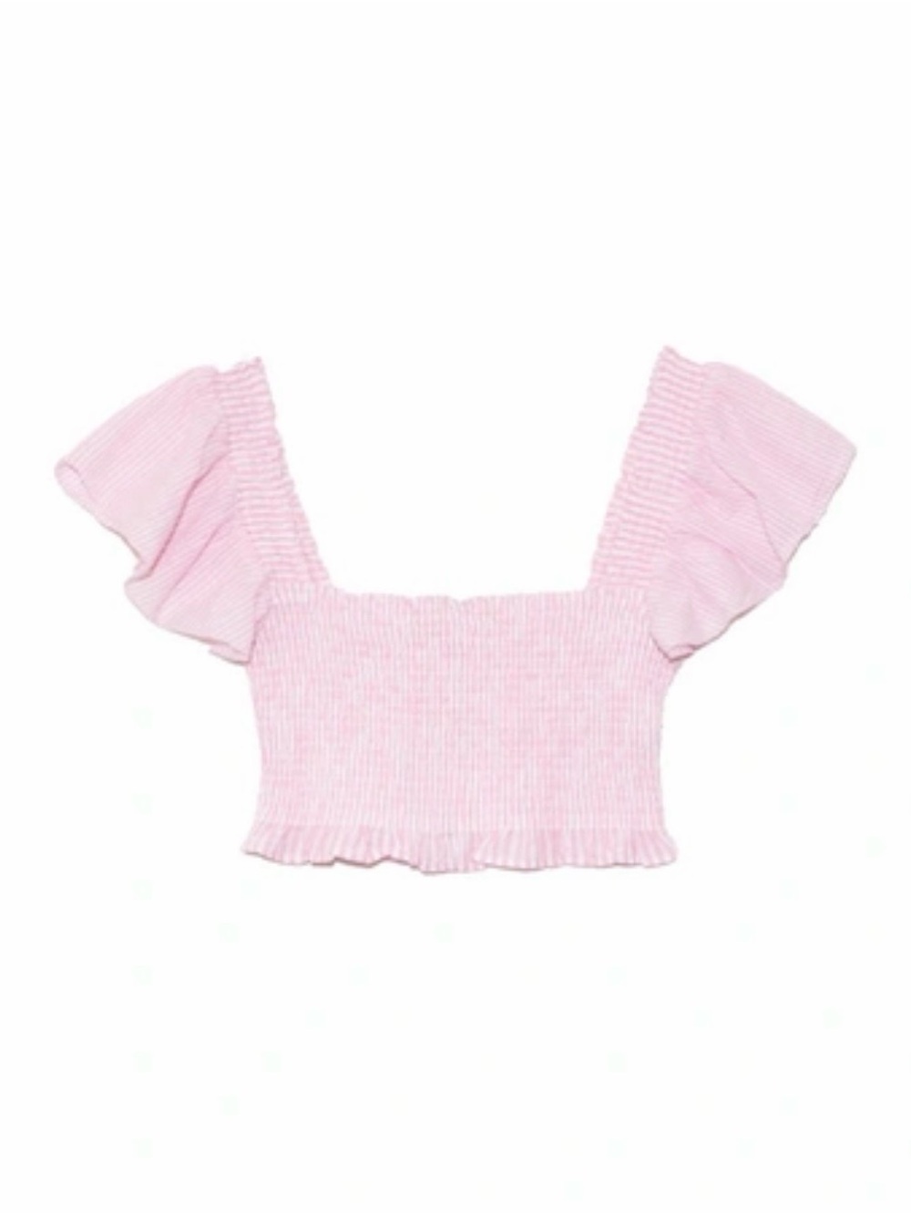 LoveShackFancy Pink Smocked Puff-Sleeve Crop Top